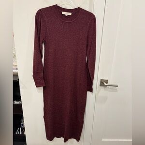 LOFT Burgundy Sparkly Long Sleeve Dress
